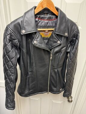 Harley-Davidson Black Quilted-Sleeve Leather Moto Jacket